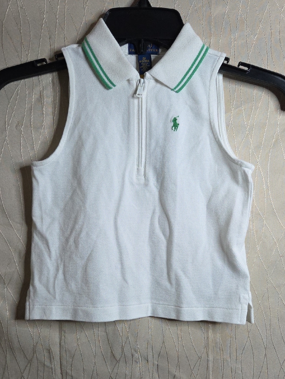 Ralph Lauren White Sleeveless Polo Tank with Green Trim